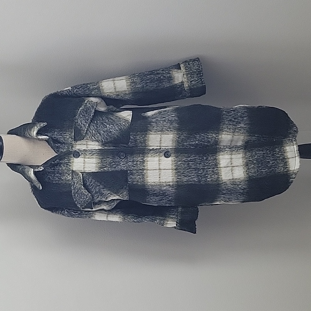 Steve Madden Black and White Plaid Teddy Shacket Jacket